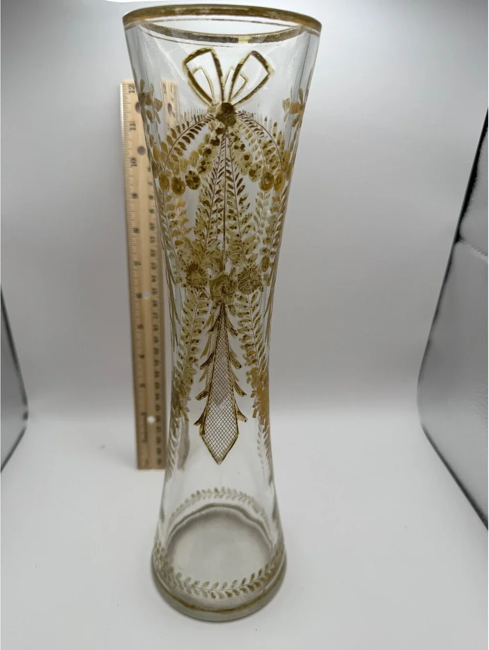 Antique Hand Painted Gold Enamel Glass Vase 12